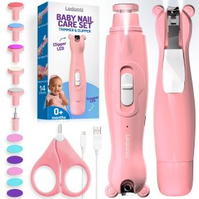 Pink Rechargeable Baby Nail Clippers Baby Nail Trimmer Electric w Led Light for Newborn Infant Toddler Kids Baby Manicure Fingernail Care Set w Scisso