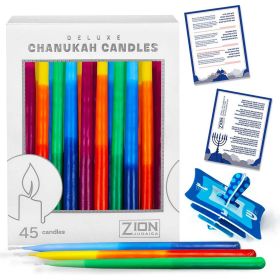 Zion Judaica Deluxe Chanukah Candles Hand Made (Tri Color)