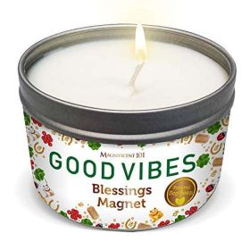 Magnificent 101 Long Lasting Good Vibes Aromatherapy Candle | 6 Oz - 35 Hour Burn | Soy Wax Candle with Sage