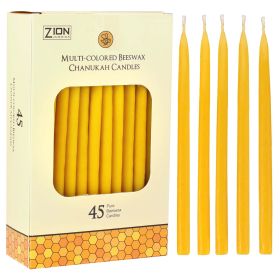 Zion Judaica Quality Natural Beeswax Hanukkah Candles Set of 45 - Standard Size Chanukah Candle 5.75" Tall - Premium Bee Wax Chanukkah Candles Fits St