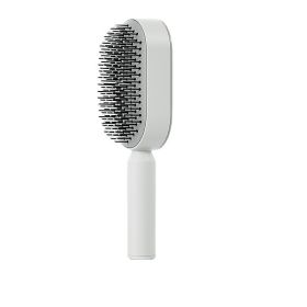 Self Cleaning Hair Brush For Women Massage Scalp Promote Blood Circulation Anti Hair Loss 3D Hair Growth Comb Hairbrush Self-Cleaning Hair Brush   3D (Color: White)